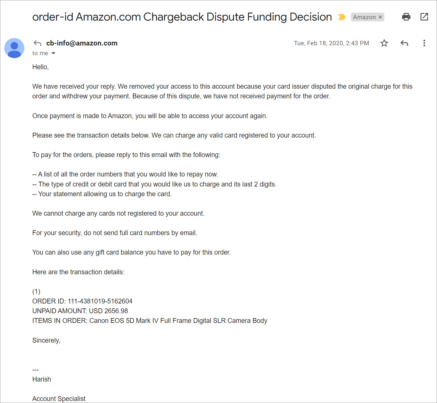 Amazon hacked account