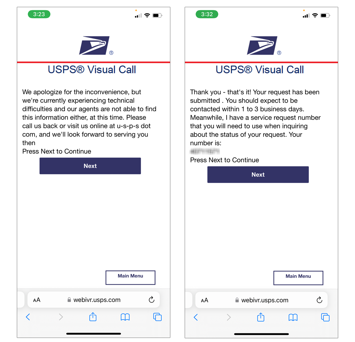 USPS visual call support